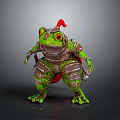 Brave Green Frog Game Movie Character In Rusty Armor With Red Hat And Sword 3d model
