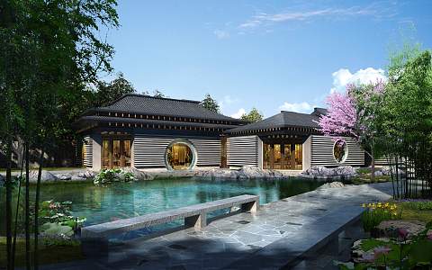 New Chinese Hotel Homestay Landscape 3d model