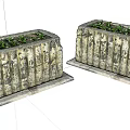 Decorative Rectangular Textured Stone Planters With Green Plants For Garden Decor