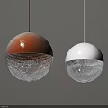 Hanging Brown And White Spherical Mesh Design Chandelier With Warm Illuminated Light