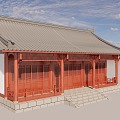 Hanging top three open house monks' house residential slope roof eaves gallery ancient building 3d model