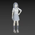 Young Woman In School Uniform With White Shirt Gray Pleated Skirt And Blue Hair