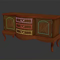Traditional Wooden TV Stand With Carved Cabinet Doors Drawers And Curved Legs