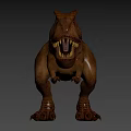 Brown Striped Tyrannosaurus Rex 3D Model Standing With Open Mouth And Sharp Teeth