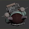 Steampunk Anthropomorphic Creature Character with Large Red Ears Goggles Green Coat and Mechanical Backpack