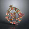 Ancient Metal Clothing Accessory Featuring Colorful Inlays and Dragon Pattern Design