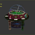 Red Wooden Table With Gold Armillary Sphere Candles And Cards On Top