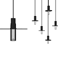 Sleek Modern Black Metal Pendant Lights With Clear Glass Shades Hanging In Living Room