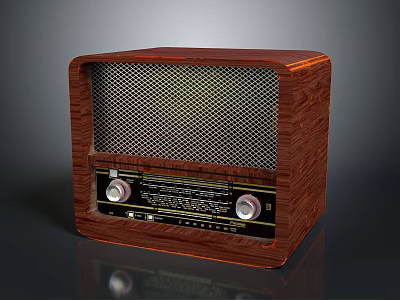 Vintage Retro Computer With Wooden Case Grid Front Panel And Control Knobs 3d model