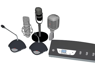 Modern Headphones and Speakers With Microphones and Digital Control Panel 3d model