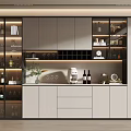 Modern Wine Cabinet Design With Glass Doors Wine Bottles Coffee Machine And Decorative Items