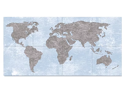 Wall Decor Featuring World Map with Paneled Design Light Blue Background and Gray Tone 3d model