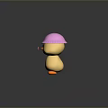 Cute Cartoon Chick Game Character Wearing Pink Hat Standing On Green Platform 3D Model Design