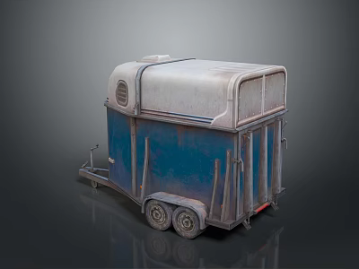 Old Style Blue White Trailer With Two Wheels For Transport Use 3d model