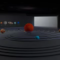 Solar System Model Display Equipment With Sun Planets Blue Orbit Lines Starry Background And Screen 3d model