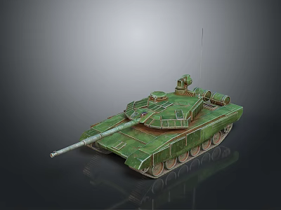 Green Military Tank With Armored Design Long Gun Barrel And Metal Tracks 3d model