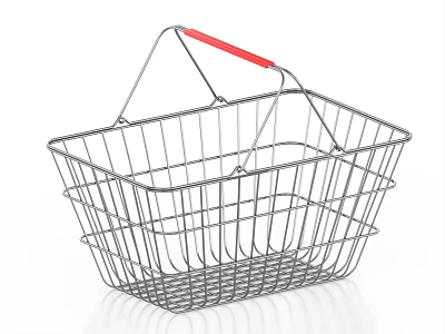 Metal Shopping Basket With Red Handle For Household Shopping And Storage 3d model