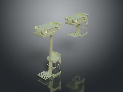 Two Light Green Car Models On Stands With Bases And Reflections Against Dark Background 3d model
