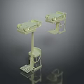 Two Light Green Car Models On Stands With Bases And Reflections Against Dark Background