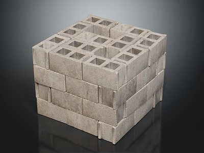 Grey Concrete Block Cube Structure With Square Holes And Stacked Design 3d model