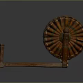 Ancient Wooden Spinning Wheel With Large Wheel And Spindle Structure Parts