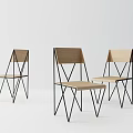 Modern Minimalist Accent Chairs With Wooden Seat And Black Metal Frame Set of Three