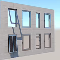 Modern Exterior Concrete Wall With Multiple Window Styles And Frames 3d model