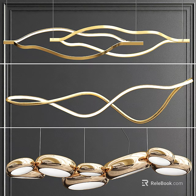 Modern Gold Wavy Chandelier Design With Curved Lines For Interior Spaces 3d model 