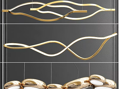 Modern Gold Wavy Chandelier Design With Curved Lines For Interior Spaces 3d model
