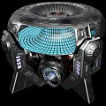 Futuristic Mechanical Device Featuring Circular Metallic Structure And Detailed Grid Pattern Control Panels