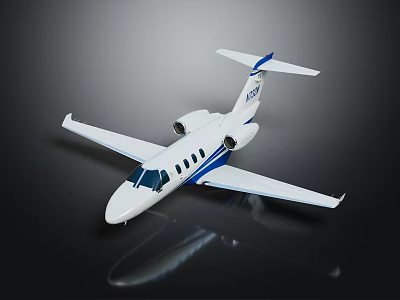Small Jet Airplane with White Blue Stripes USA Logo Tail Modern Design Shiny Surface Dark Background 3d model