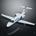 Small Jet Airplane with White Blue Stripes USA Logo Tail Modern Design Shiny Surface Dark Background