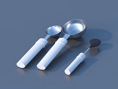 Household Kitchen Utensils Metal Spoons With White Handles In Various Sizes 3d model