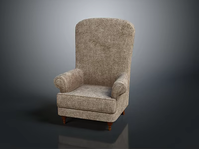 Classic Beige Fabric Armchair With High Back And Wooden Legs Design 3d model