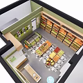 Fruit Store Interior Layout With Shelves And Display Tables Full Of Various Fruits