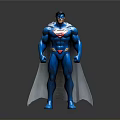 Man in Blue Superman Costume With S Logo Red Underwear Gray Cape and Muscular Build