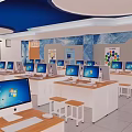 School Computer Classroom Featuring Modern Computers Desks And Digital Blackboard 3d model