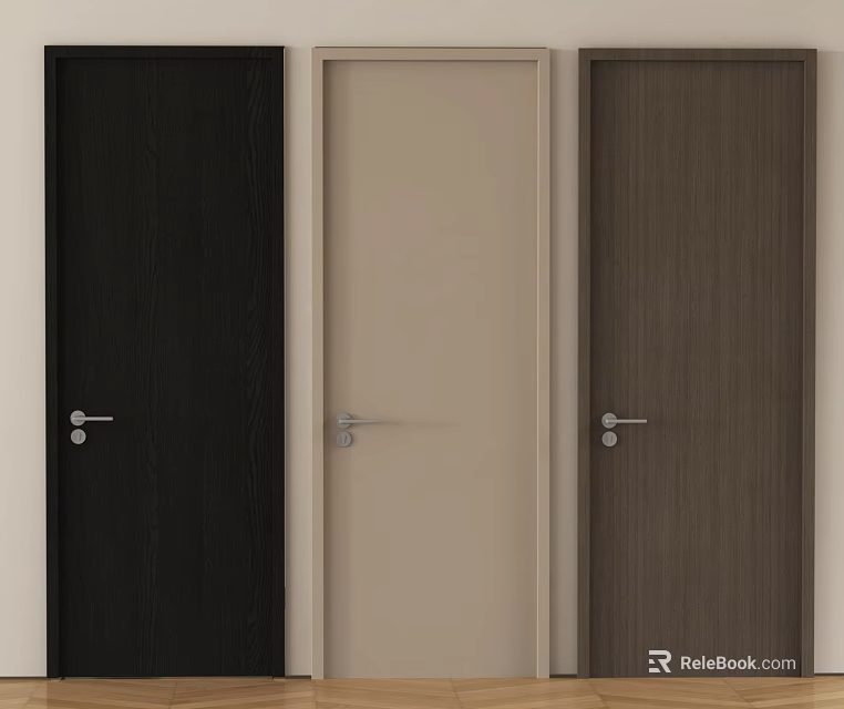 Three Color Wooden Hinged Doors in Black Beige and Brown for Home Interior 3d model 