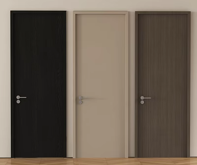 Three Color Wooden Hinged Doors in Black Beige and Brown for Home Interior 3d model