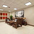 Traditional Chinese Medicine Specialty Store With Wooden Cabinets Drawers Round Table Stools And Warm Lighting