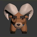 Cartoon Ram 3D Model With Large Curved White Horns Blue Collar And Serious Expression