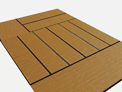 Modern Brown Square Carpet Featuring Wooden Texture And Geometric Striped Lines Design 3d model