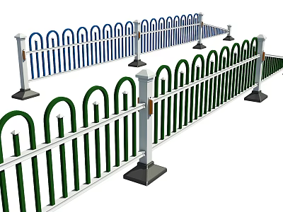 Outdoor Fences With Arched Top Design Blue Green Colors White Posts And Black Bases 3d model