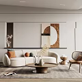Modern Living Room Interior With Beige Sofa Coffee Table Accent Chair And Decorative Painting