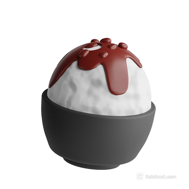White Spherical Food in Black Bowl with Red Sauce and Small Granules 3d model 