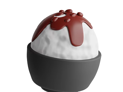 White Spherical Food in Black Bowl with Red Sauce and Small Granules 3d model