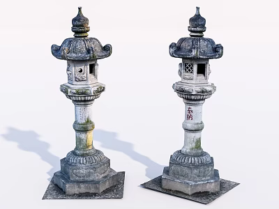 Traditional Stone Outdoor Lanterns With Decorative Ornate Top And Base For Garden 3d model