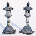 Traditional Stone Outdoor Lanterns With Decorative Ornate Top And Base For Garden