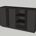 Modern Entryway Console Side Cabinet With Metal Panels And Open Shelves