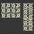 Dollar Bill Design Decorative Ornament Set with Green Rubber Bands Stacked and Scattered Arrangement